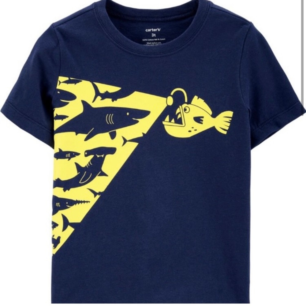 EUC Carter’s Shark Jersey Short Sleeve Tee Shirt Baby Boy 24M.
